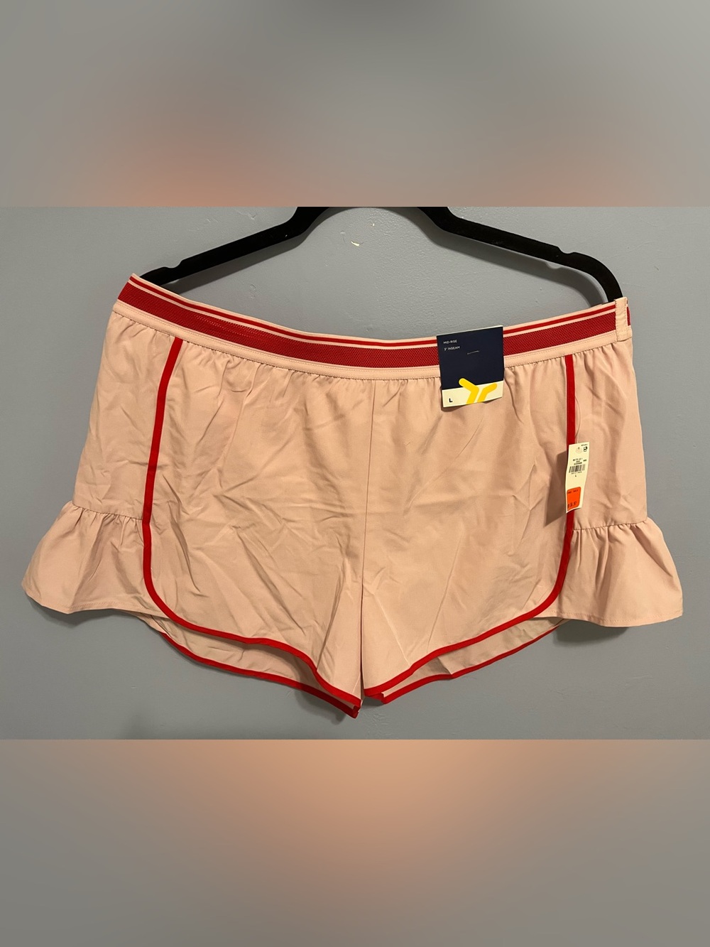 Old Navy Light Pink Athletic Shorts with Red Contrast Trim